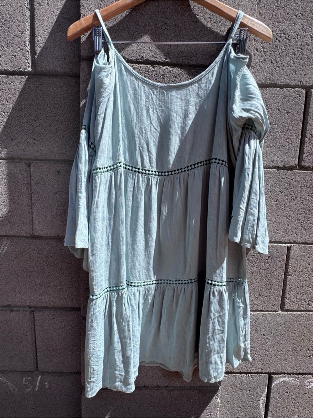 NEW Light Sage Green Boho Cold-Shoulder Tunic Dress
